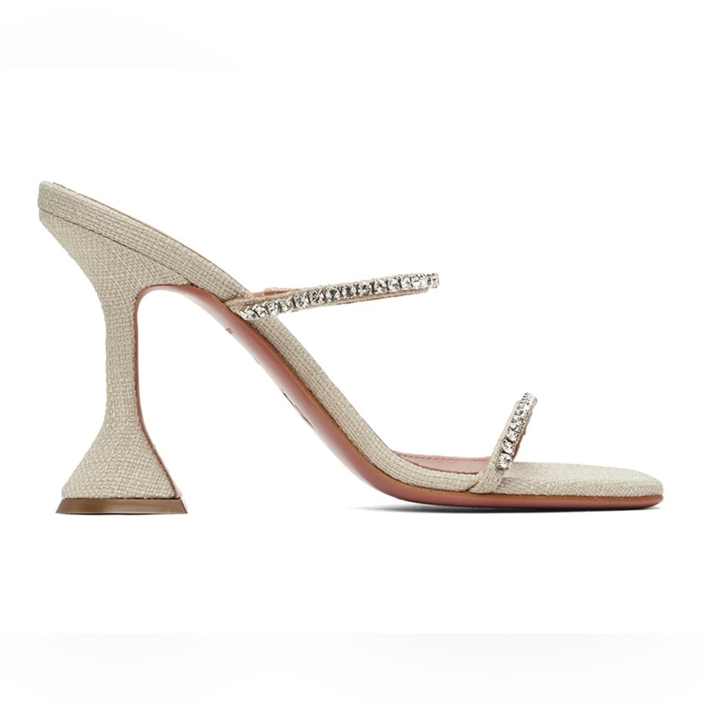 New Amina Muaddi Gilda beige heels with Crystal Straps